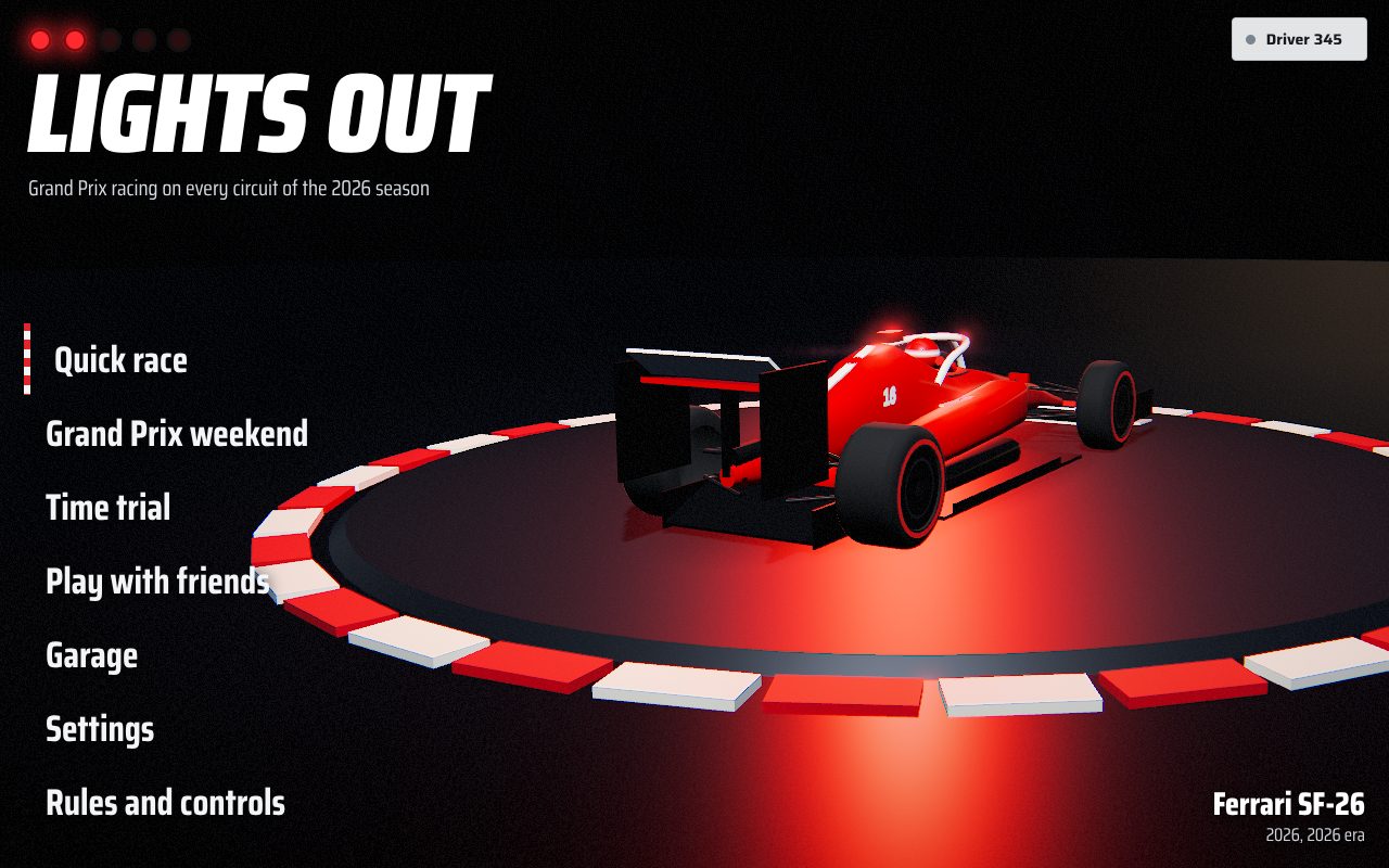 F1 Track main menu with a red Formula 1 car
